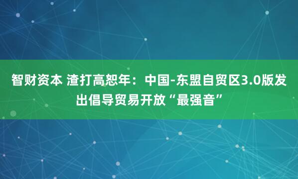 智财资本 渣打高恕年：中国-东盟自贸区3.0版发出倡导贸易开放“最强音”